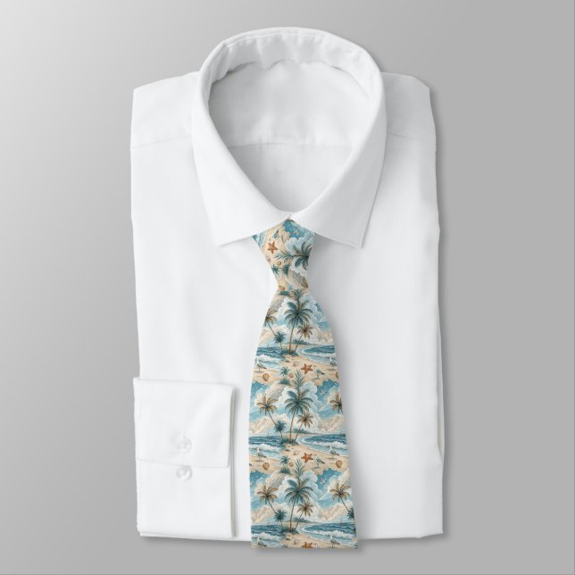 Watercolor Summer Beach Island tropical paradise Tie (Tied)