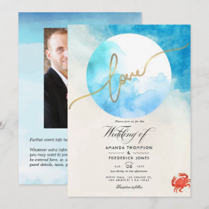 Watercolor Summer Beach Wedding Photo Invitation