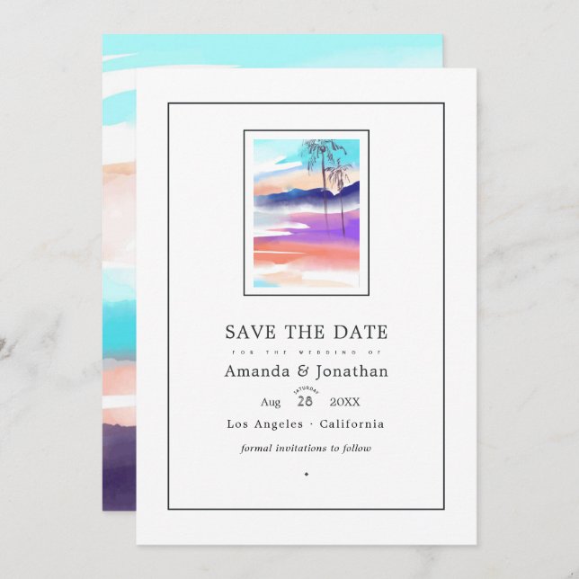 Watercolor Summer Beach Wedding Photo Save The Date (Front/Back)