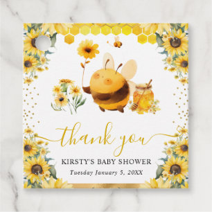 Watercolor Summer Bee and Sunflowers Baby Shower Favour Tags