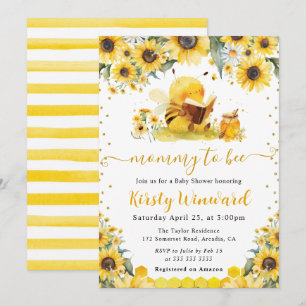 Watercolor Summer Bee and Sunflowers Baby Shower Invitation