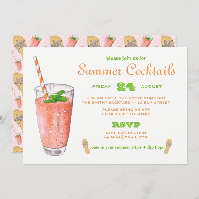 Watercolor Summer Cocktail Party Invitation (Front/Back)