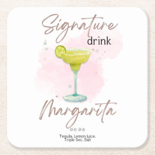 Watercolor Summer Cocktail Square Paper Coaster