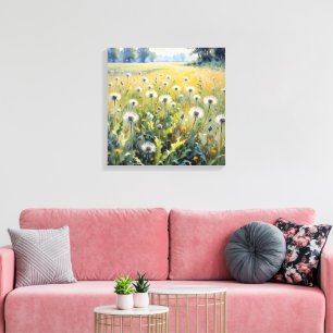 Watercolor Summer Dandelion Field Canvas Print