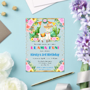 Watercolor Summer Floral Llamas Kids Birthday Acrylic Invitations