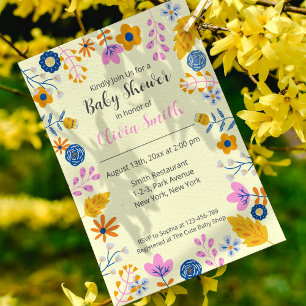 Watercolor Summer Flowers Baby Shower Invitation