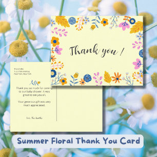 Watercolor Summer Flowers Baby Shower Thank you Postcard
