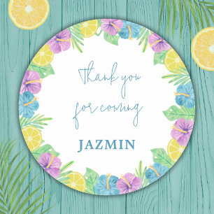 Watercolor summer flowers bridal shower classic round sticker