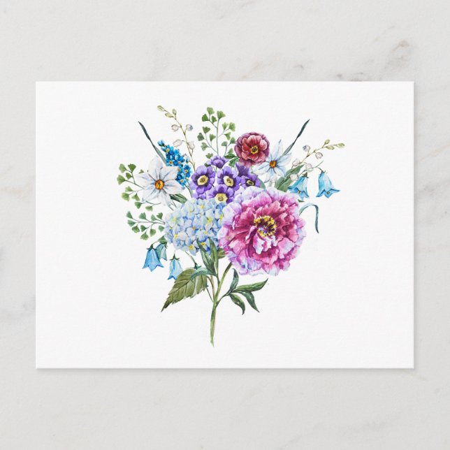 Watercolor Summer Flowers  Postcard (Front)