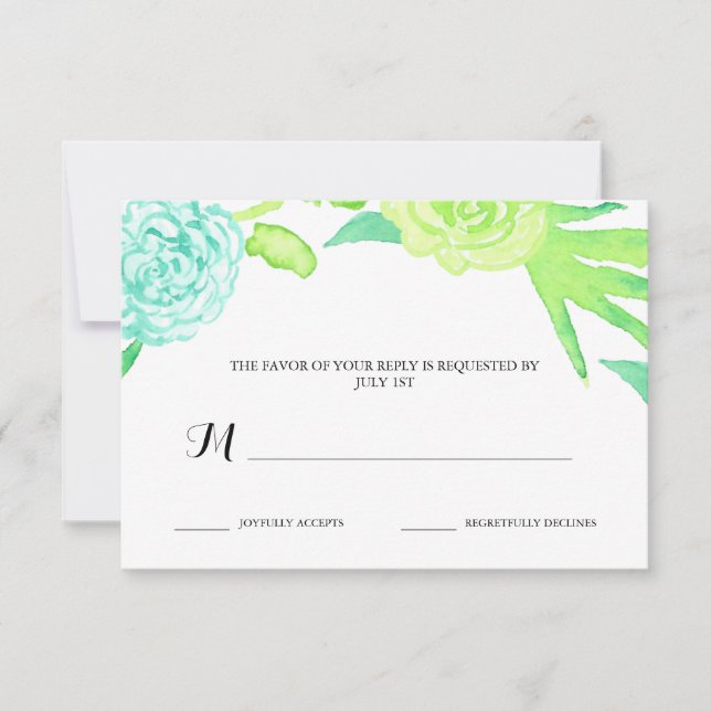 Watercolor Summer Flowers Wedding RSVP Card (Front)