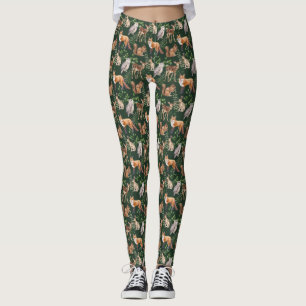 Watercolor Summer Forest Animals Pattern Leggings