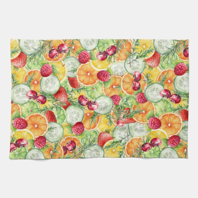 Watercolor Summer Fruit Kitchen Towel (Horizontal)