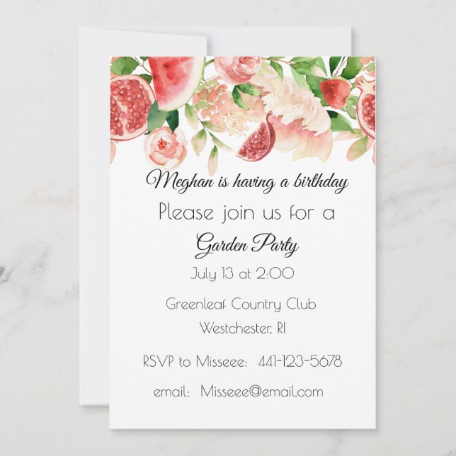 Watercolor Summer Fruits and Flowers Invitation (Front)