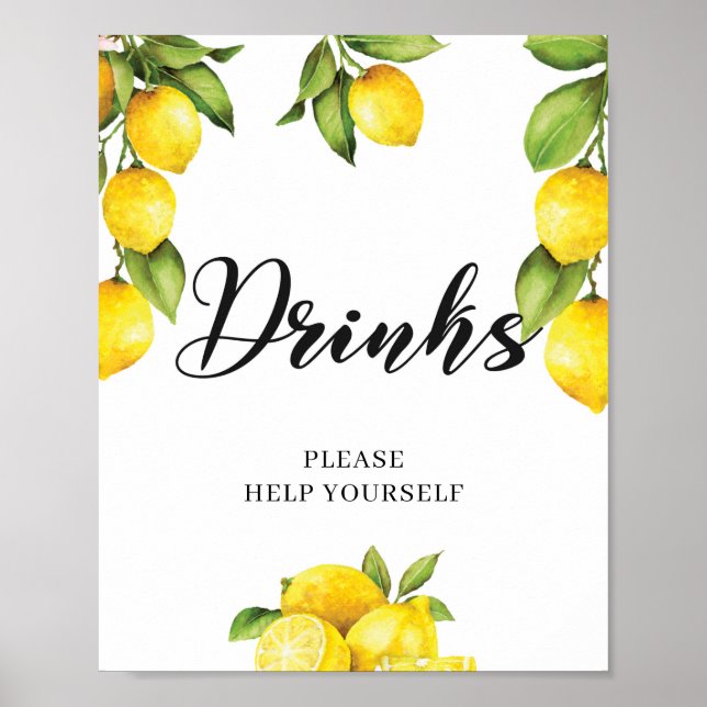Watercolor Summer Fruits Lemon Drinks Sign (Front)