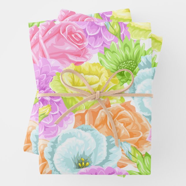 Watercolor Summer Garden Flowers  Wrapping Paper Sheet (In situ)
