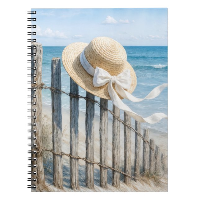 Watercolor Summer Hat on a Fence Post Notebook (Front)