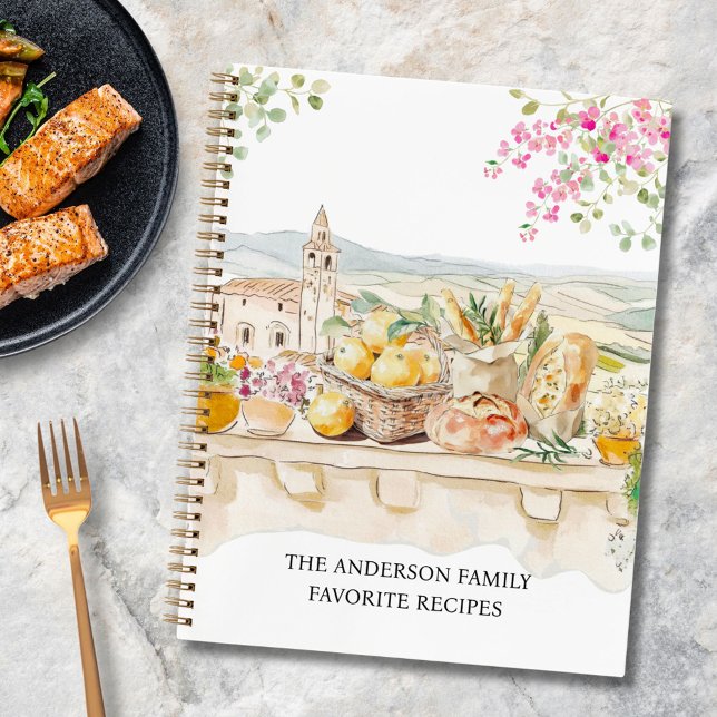Watercolor Summer Mediterranean Family Recipe Book (In situ)