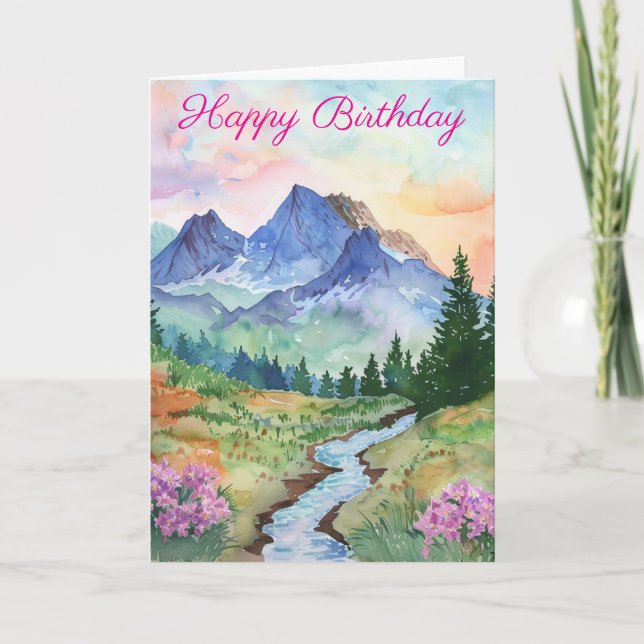 Watercolor Summer Mountain Card (Front)