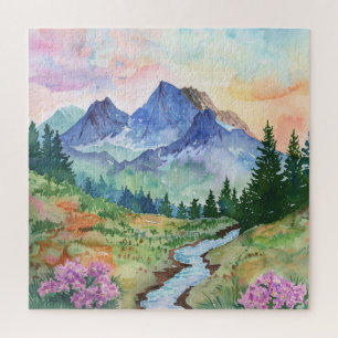 Watercolor Summer Mountain Jigsaw Puzzle