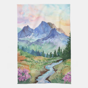 Watercolor Summer Mountain Kitchen Towel