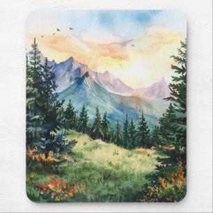 Watercolor Summer Mountain Mouse Pad