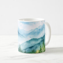 Watercolor Summer Mountain Range Landscape