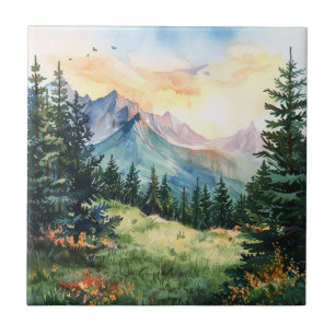 Watercolor Summer Mountain Tile