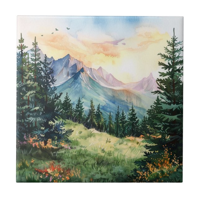 Watercolor Summer Mountain Tile (Front)