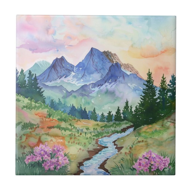 Watercolor Summer Mountain Tile (Front)