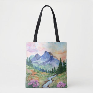 Watercolor Summer Mountain Tote Bag
