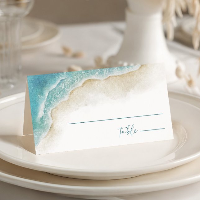 Watercolor Summer Ocean Beach Wedding Place Card (Creator Uploaded)