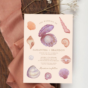 Watercolor summer Ocean Seashell pearl Wedding Invitation