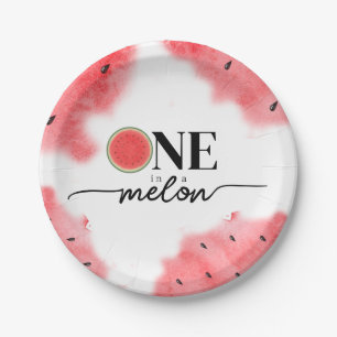 Watercolor Summer ONE in a Melon Red Watermelon Paper Plate