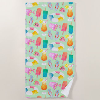 Watercolor Summer Patterned Beach Towel