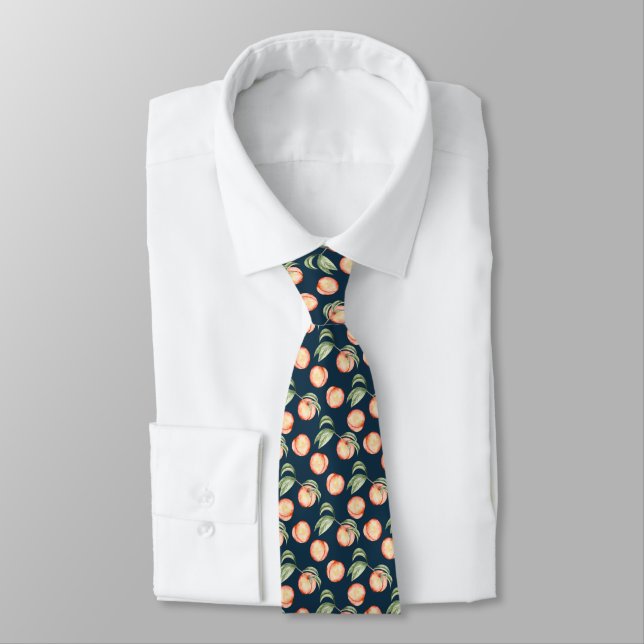 Watercolor Summer Peach Pattern Tie (Tied)