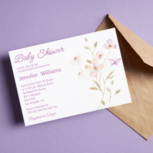 watercolor summer pink floral girl baby shower invitation