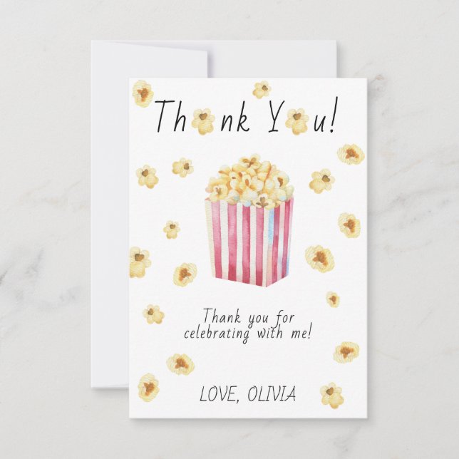 Watercolor Summer Popcorn Birthday thank you (Front)