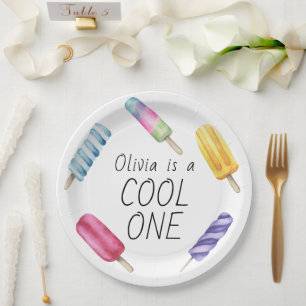 Watercolor Summer Popsicle Ice Cream Birthday Paper Plate