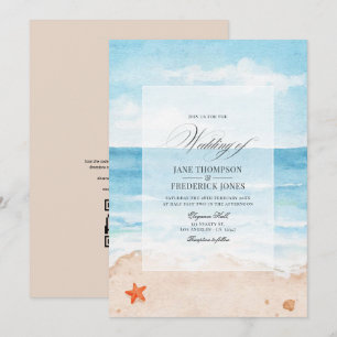 Watercolor Summer  QR Code RSVP Beach Wedding Invitation