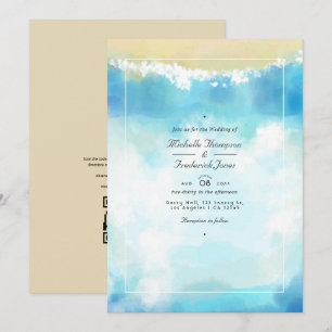 Watercolor Summer QR Code RSVP Beach Wedding Invitation