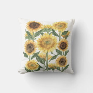Watercolor Summer Sunflower Floral Botanical Throw Pillow