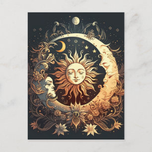 Watercolor Sun and Moon Celestial Postcard