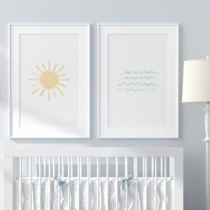 Watercolor Sun and Waves Beach Nursery