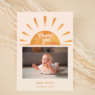 Watercolor Sun Custom Baby Photo Baby Shower Thank You Card