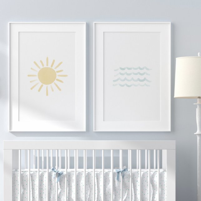 Watercolor Sun et Waves Beach Nursery (Créateur téléchargé)