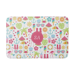 Watercolor Sun Flip Flop Summer Beach Themed Bath Mat