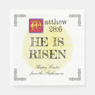Watercolor Sun Matthew 28 6 He Is Risen Easter Napkin