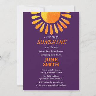 Watercolor sun rays baby shower  invitation