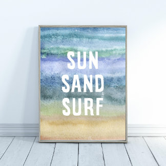 Watercolor Sun Sand Surf Nursery Art Print