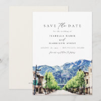 Watercolor Sun Valley Idaho Mountain Save the Date